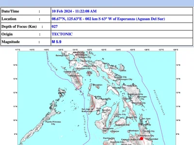 菲律宾南部阿古桑省发生5.9级强震