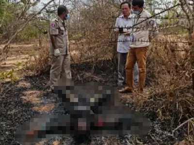 柬埔寨一男子遭杀害后，被焚尸