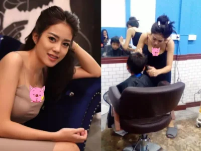 泰国性感美女理发师低胸帮客人剪发，男客人挤爆发廊！