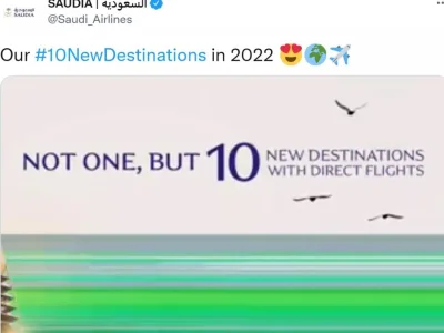 沙特航空推特称将开通10个新目的航班，包括中国北京