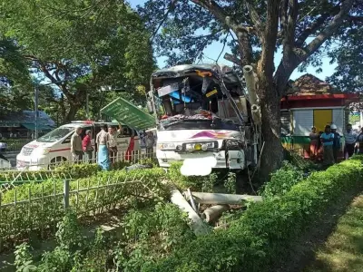 缅甸有一辆旅游大巴车与摩托车相撞，摩托车上的母子俩当场死亡