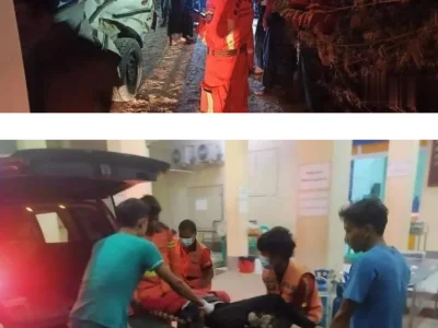 缅甸曼德勒一辆客车与火车相撞，造成2男3女受伤
