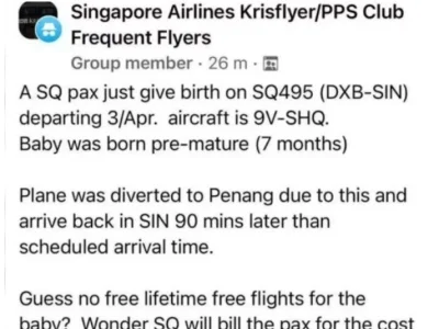 一国际航班改飞到槟城，网传孕妇在飞机上产子？