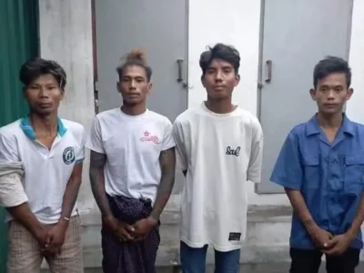缅甸曼德勒一个砍人抢车犯罪团伙4名成员被军警抓捕归案