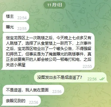 网友投稿：宝龙园区昨天晚上又一位中国同胞跳楼身亡。